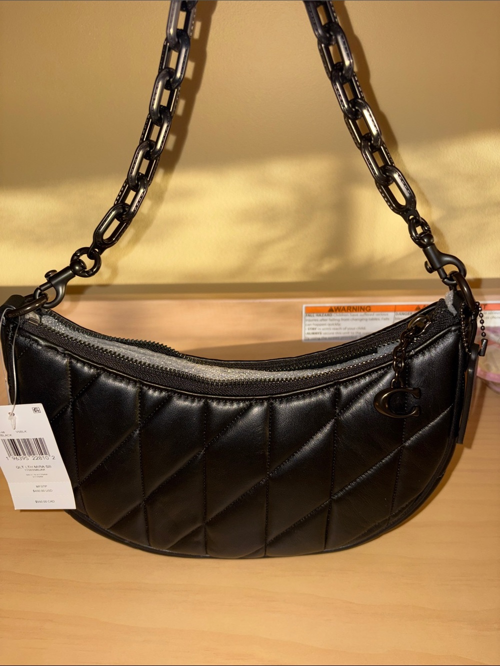 Coach Black Quilted Shoulder Bag with Chain Strap